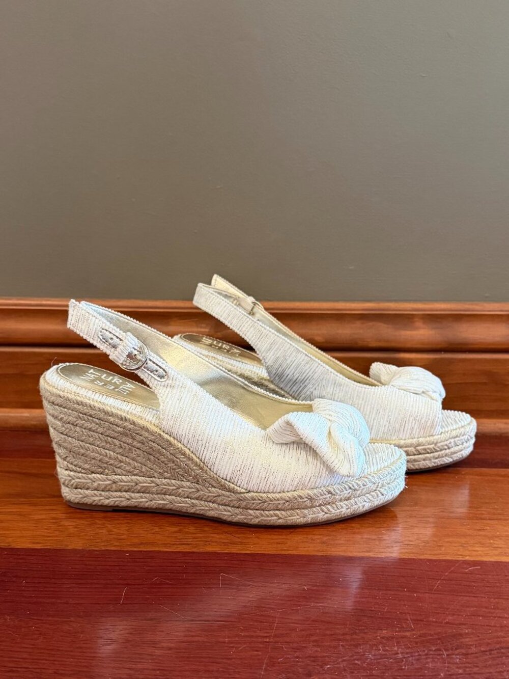 Naturalizer Bettina Peep Toe Bow Slingback Wedge Espadrilles, Size 8
